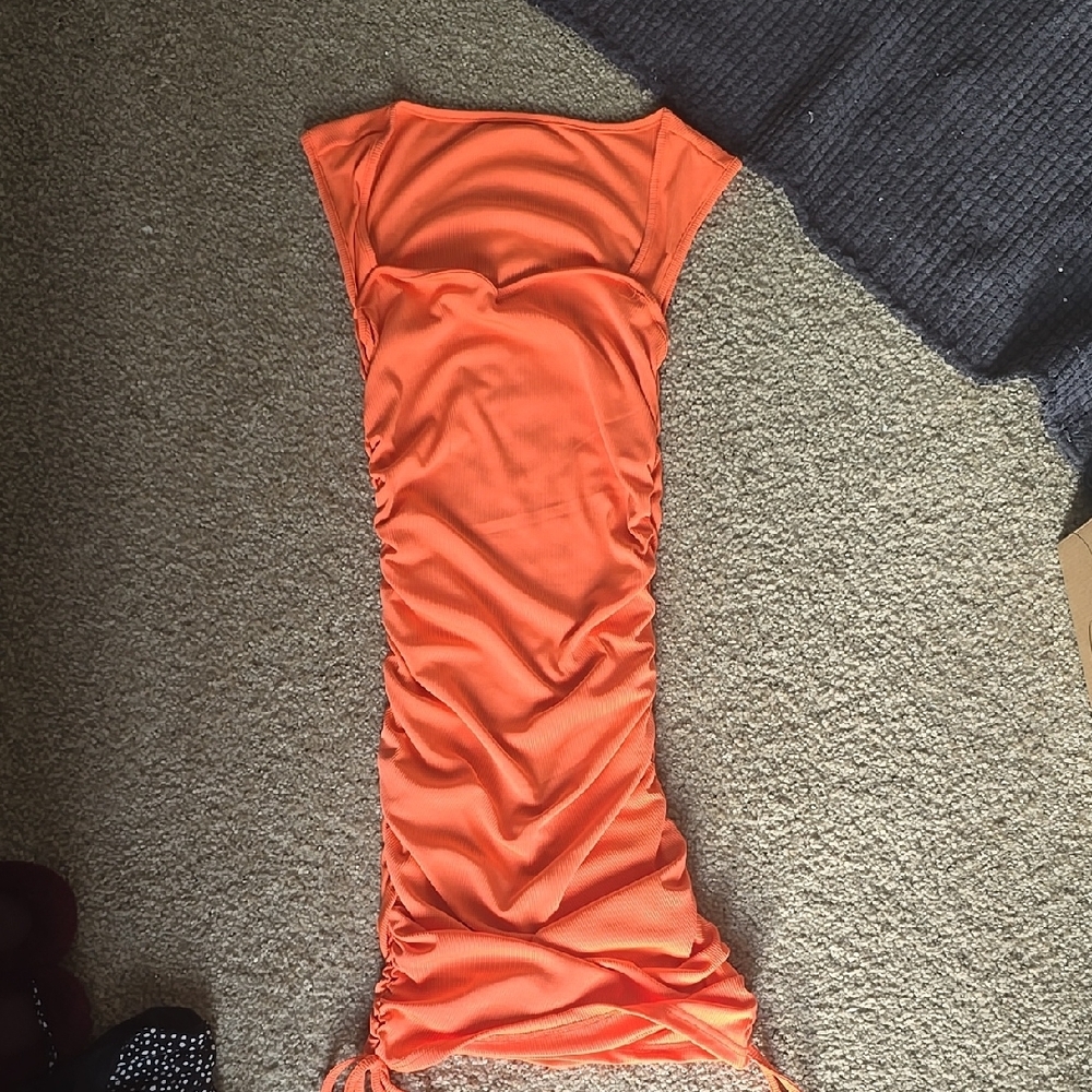 Vibrant Orange Ruched Dress